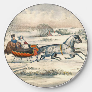 Classic 1853 Sleigh Ride Currier Ives Road Winter Wireless Charger