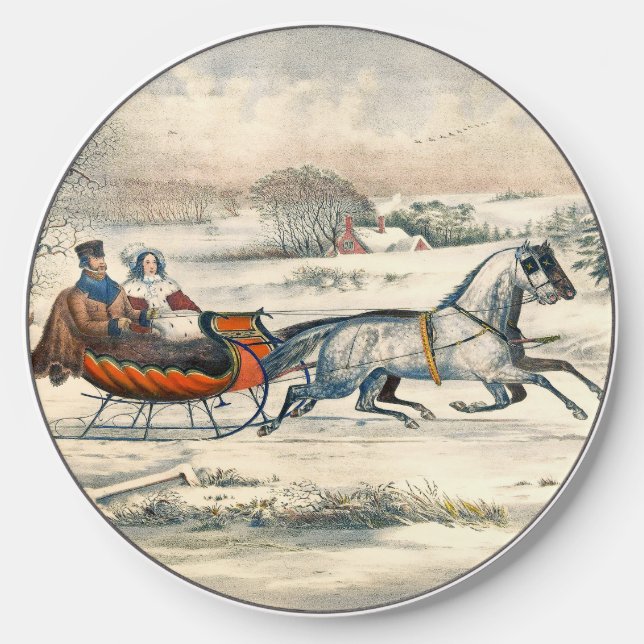 Classic 1853 Sleigh Ride Currier Ives Road Winter Wireless Charger (Front)