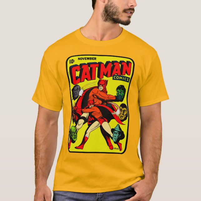 Classic 1940's Cat-Man Comics T-Shirt (Front)