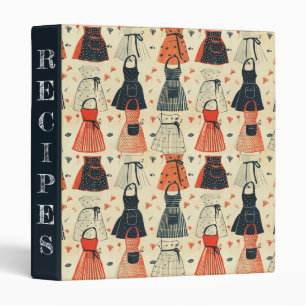 Classic 1950s Style Apron in Orange, Black, Cream 3 Ring Binder