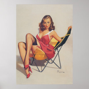Classic 1950s Vintage Pin Up Girl Poster