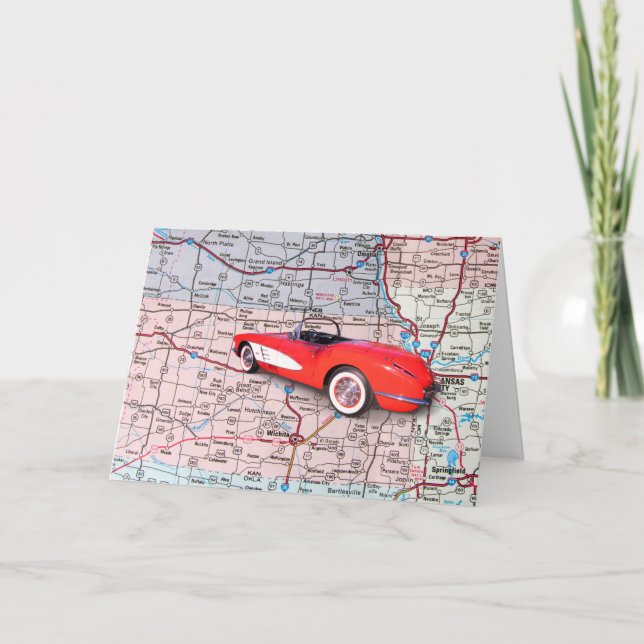 Classic 1960 Red Corvette on Map Card (Front)