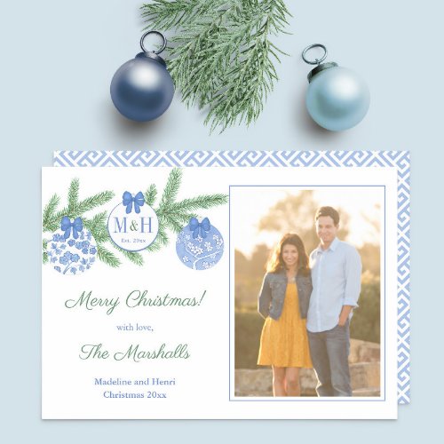 Classic 1st Married Christmas Newlyweds Picture Holiday Card