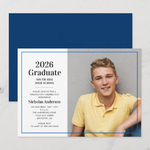 Classic 2026 Graduate Blue Photo Graduation Invitation
