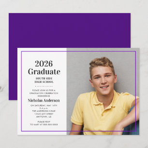 Classic 2026 Graduate Purple Photo Graduation Invitation
