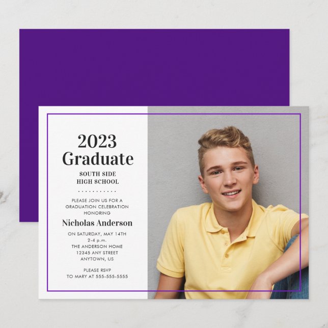 Classic 2026 Graduate Purple Photo Graduation Invitation (Front/Back)