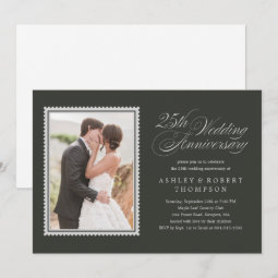 Classic 25th Anniversary Photo Dark Invitations | Zazzle