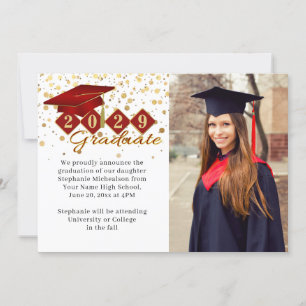 Classic 2 Photo Graduation Red and Gold Announcement