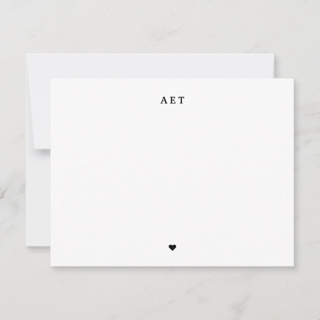 Classic 3 Initial Monogram with A Little Heart Note Card (Front)