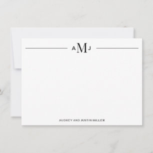 Classic 3-Letter Monogram, Black Personalized Flat Note Card