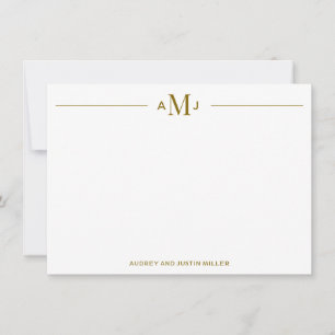 Classic 3-Letter Monogram, Gold Personalized Flat Note Card