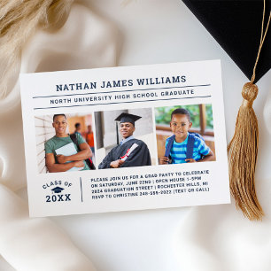 Classic 3 Photo Graduation Party Graduate Letterpress Photo Cards