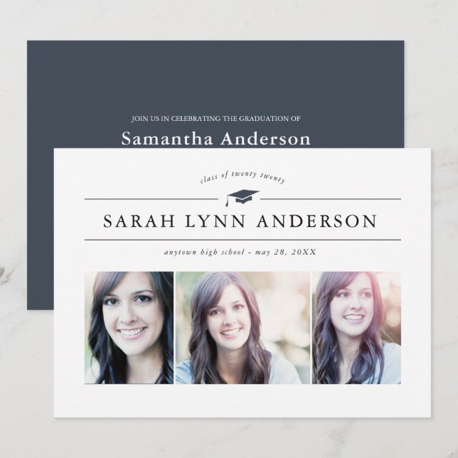 Classic 3 Photo Graduation Party Invitation (Front/Back)