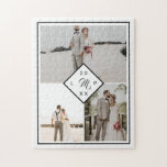Classic 3 photo grid collage wedding monogrammed jigsaw puzzle<br><div class="desc">Classic monogram 3 photo grid collage wedding with an elegant classic font,  add your couple photos with an elegant geometric frame. indoor game puzzle</div>