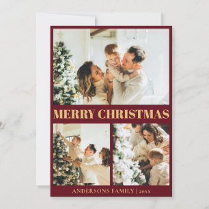 Classic 3 Photo Typography Merry Christmas Holiday Card