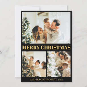 Classic 3 Photo Typography Merry Christmas Holiday Card