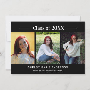 Classic 3 Photos Black Background Graduation Party Invitation