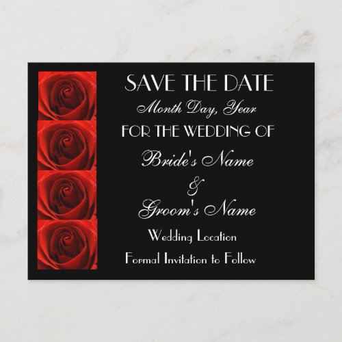 Classic 4 Red Roses Save the Date Wedding Postcard