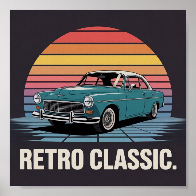 Classic 50s Sedan Retro Sunset Poster (Front)