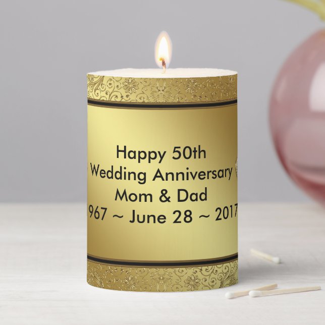 Classic 50th Wedding Anniversary 3x4 Pillar Candle (In Situ)