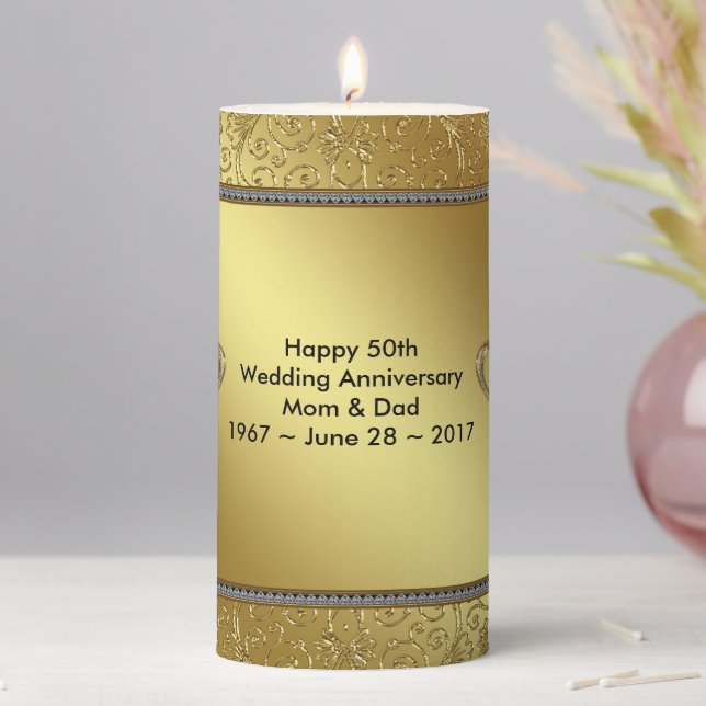Classic 50th Wedding Anniversary 3x6 Pillar Candle (In Situ)