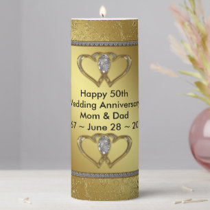 Classic 50th Wedding Anniversary 3x8 Pillar Candle
