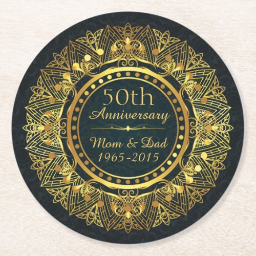 Classic 50th Wedding Anniversary Round Paper Coaster