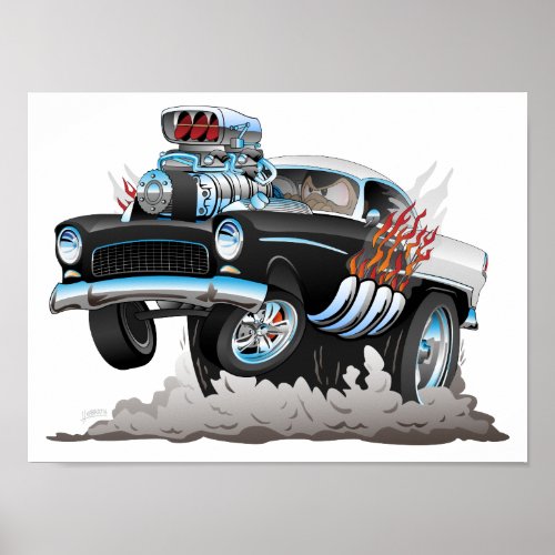 Classic 55 Hot Rod Funny Car Cartoon Poster