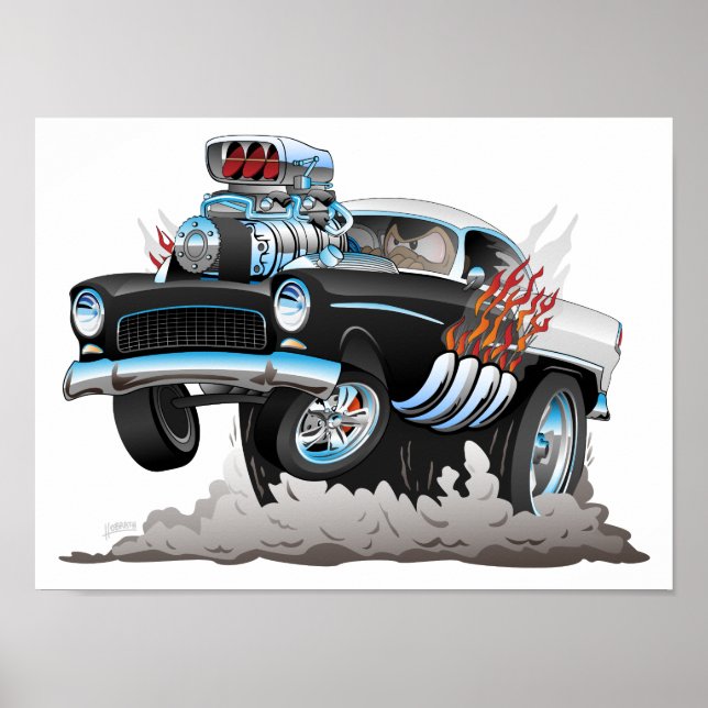 Classic 55 Hot Rod Funny Car Cartoon Poster (Front)