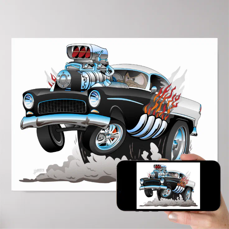 Classic 55 Hot Rod Funny Car Cartoon Poster | Zazzle Classic 55 Hot Rod Funny Car Cartoon Poster | Zazzle