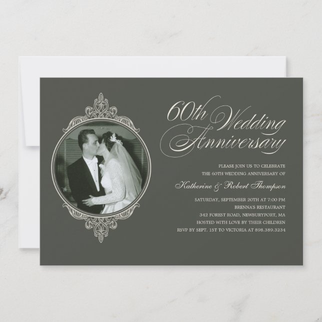 Classic 60th Anniversary Photo Dark Invitations (Front)