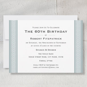 Classic 60th Birthday Party Greek Key Gray Invitation