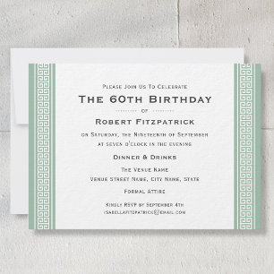 Classic 60th Birthday Party Greek Key Green Invitation