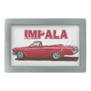 Classic '62 Red Impala Convertible Art Belt Buckle
