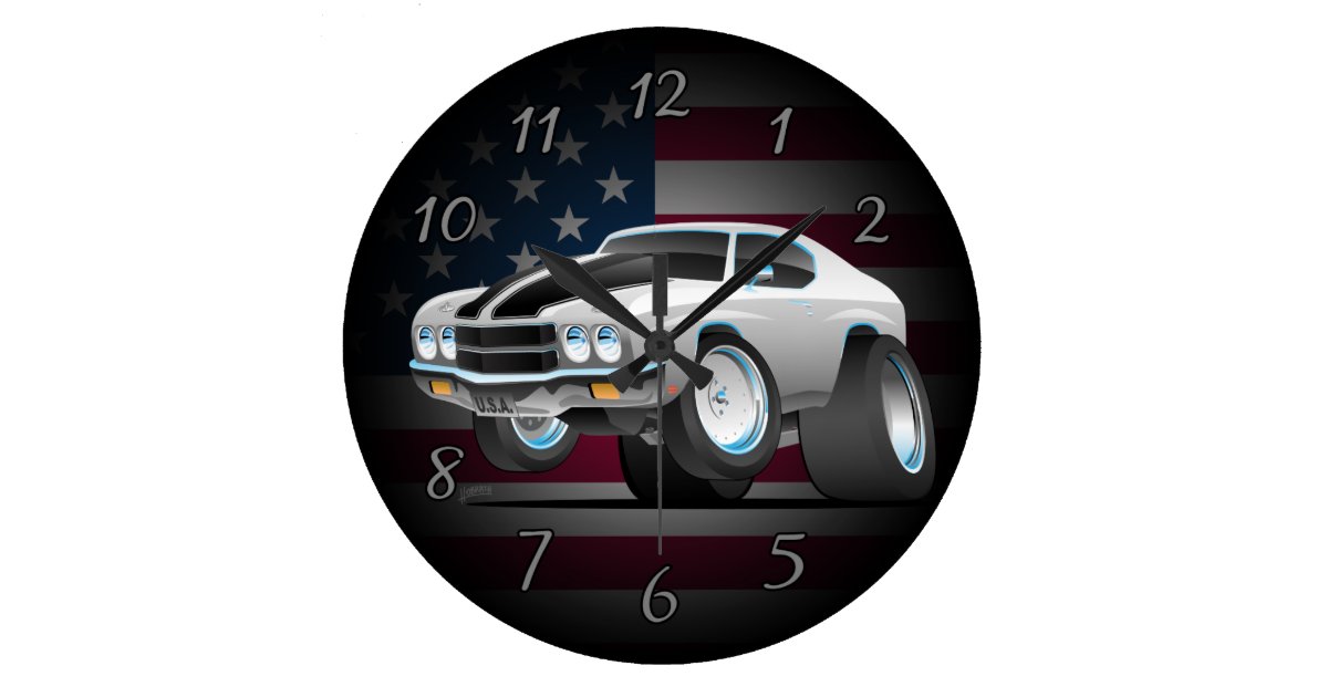Classic 70 S American Muscle Car Cartoon Large Clock Zazzle Com