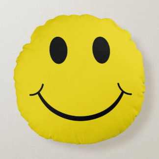 Classic 70's Yellow Happy Face Round Pillow