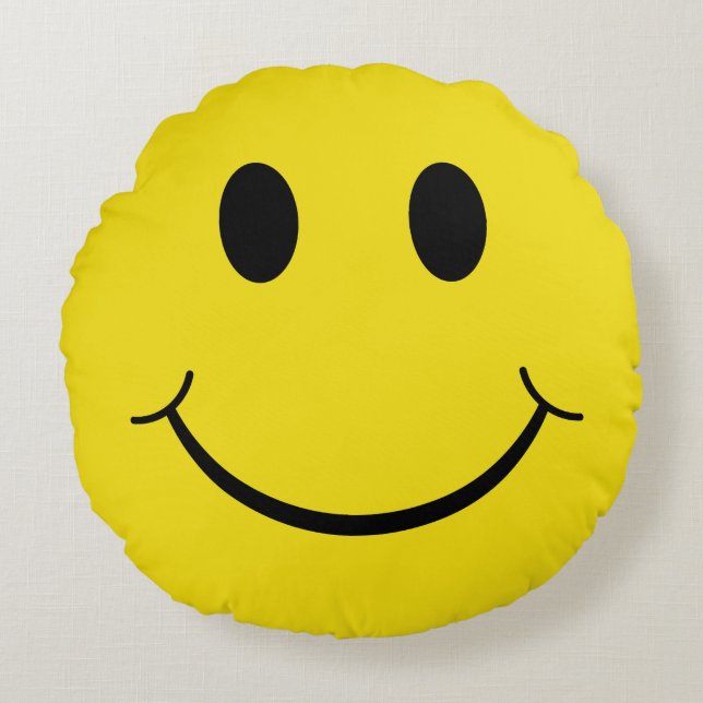 Classic 70's Yellow Happy Face Round Pillow