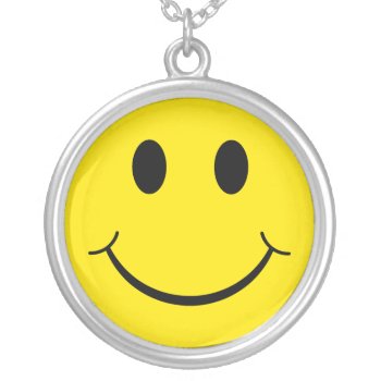 Classic 70's Yellow Happy Face Silver Plated Necklace by InsideOut_Tees at Zazzle