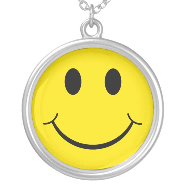 Classic 70's Yellow Happy Face Silver Plated Necklace (Front)