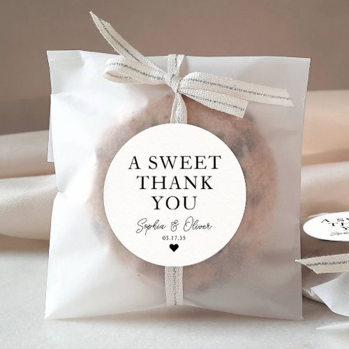 Classic A Sweet Thank You Heart Wedding Name Favor Classic Round Sticker