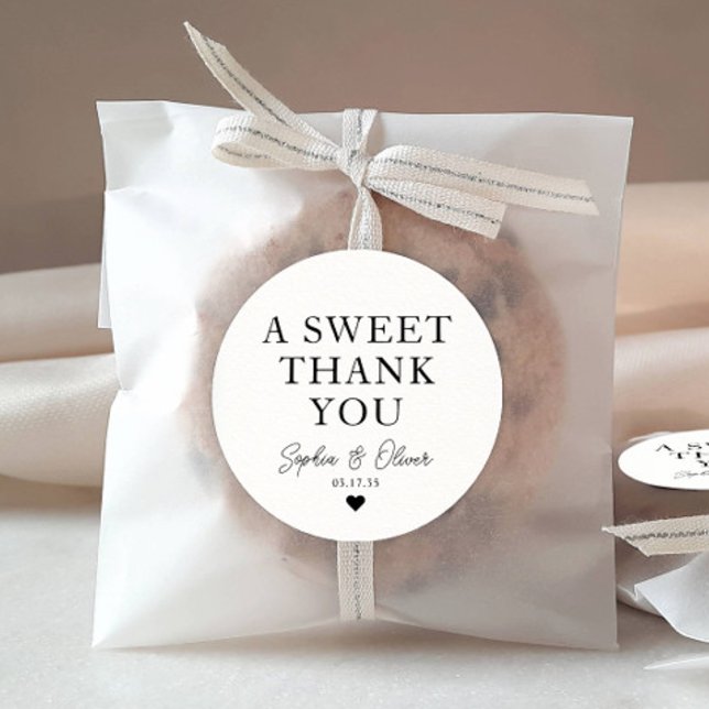 Classic A Sweet Thank You Heart Wedding Name Favor Round Sticker (Creator Uploaded)