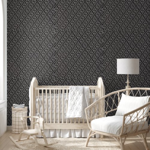 Classic Abstract Damask Pattern black White Scroll Wallpaper