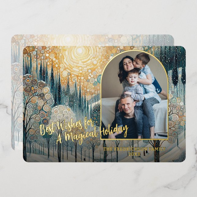Classic Abstract Winter Wonderland Art Gold Foil Holiday Card (Front/Back)