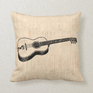 Classic Acoustic Guitar Script Paper Style Throw Pillow