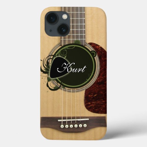 Classic Acoustic Guitar with custom monogram name iPhone 13 Case