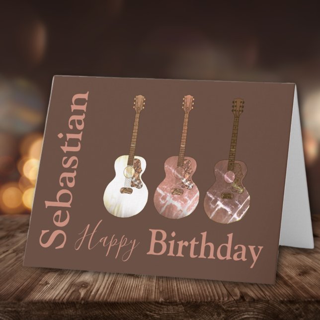 Classic Acoustic Guitars Rustic Personalized Card (Rustic acoustic guitar personalized happy birthday greetings card for guitarists musicians and music)