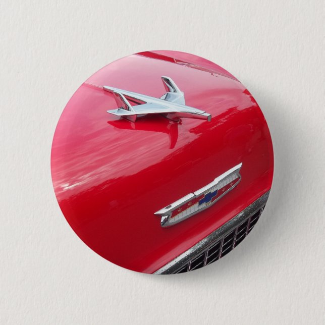 Classic aero style hood ornament with red paint button (Front)
