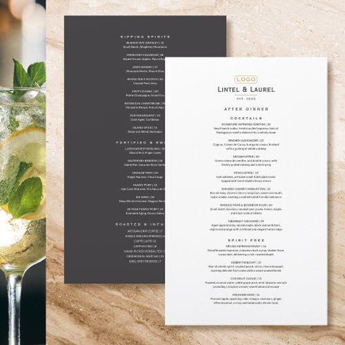 Classic After Dinner Drinks Gray Chic Restaurant Menu