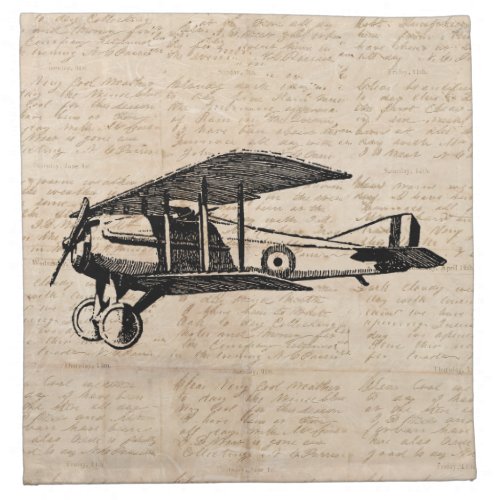 Classic Airplane Antique Aviation Art Script Paper Cloth Napkin