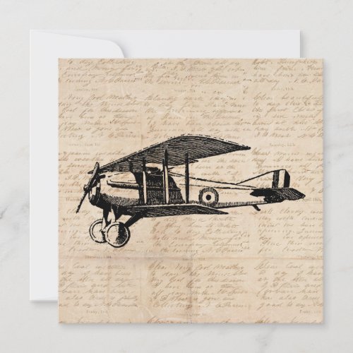 Classic Airplane Antique Aviation Art Script Paper Holiday Card